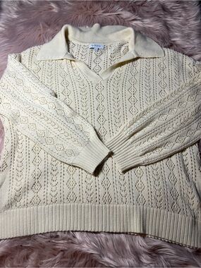 Gilli Cream Open-Knit Polo Sweater